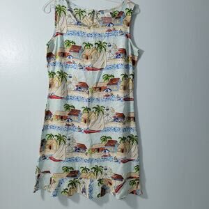 Half Moon Bay Beach Scene Print Shift Sun Dress Size Small 20922-0490